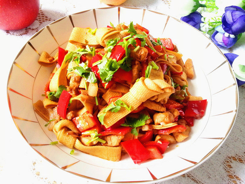 Stir-fried Tofu with Pork Belly and Red Pepper recipe