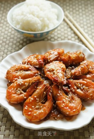 Fried Shrimp with Onion and Sesame recipe