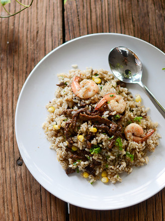 Black Pepper Beef and Colorful Shrimp Fried Rice recipe