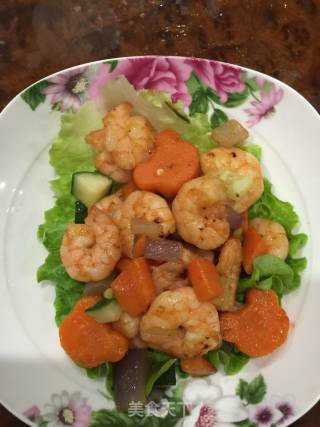 Fried Shrimp with Diced Vegetables recipe