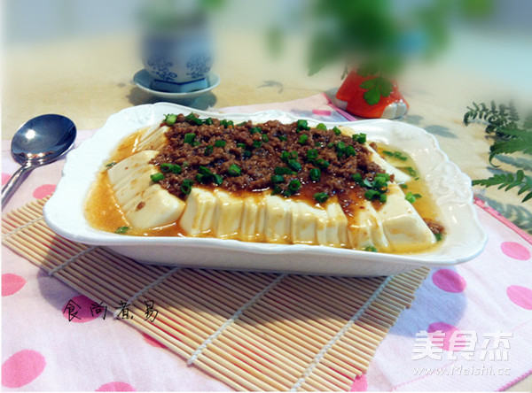 Steamed Tofu with Minced Pork in Oyster Sauce recipe