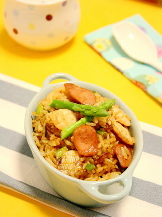 Shrimp, Asparagus and Chicken Sausage Fried Rice recipe