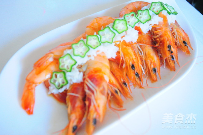 Grilled Prawns with Okra and Glutinous Rice recipe