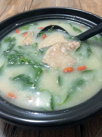 Pork Liver Soup with Wolfberry Leaf in Congee Base