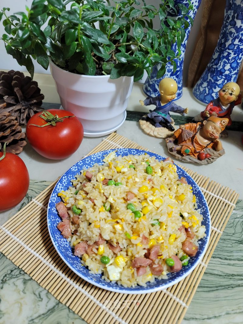 Fried Rice with Sausage, Peas and Corn Kernels recipe