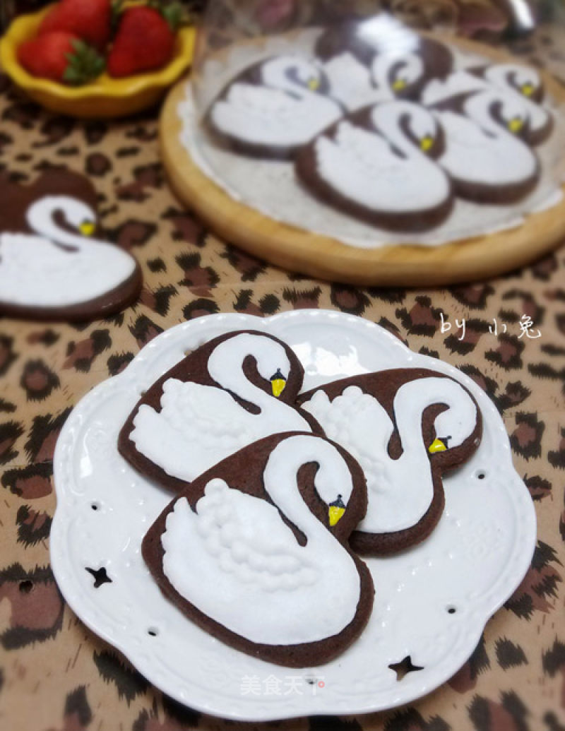 Chocolate Cookies with Swan Frosting