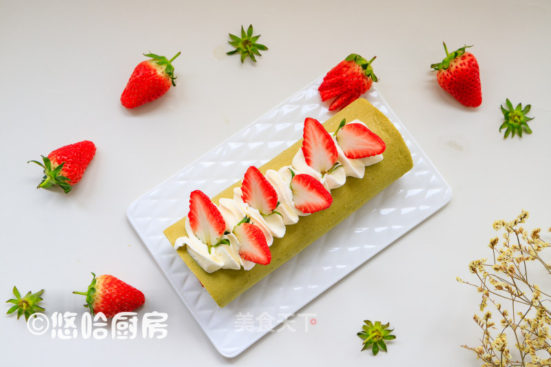 Matcha Strawberry Cake Roll recipe