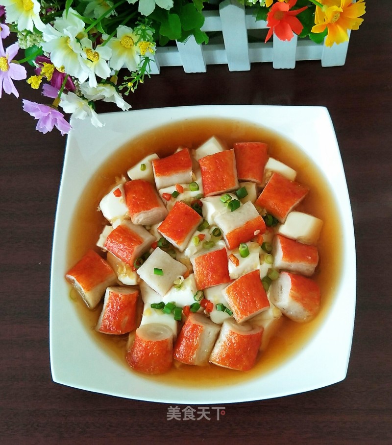 Steamed Tofu with Crab Sticks recipe