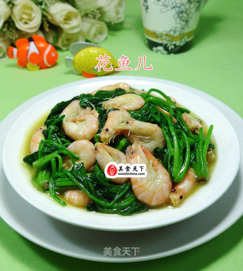 Stir-fried Spinach with Jiangbai Shrimp recipe