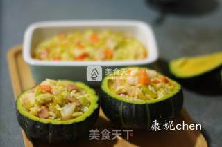 #aca烤明星大赛# Pumpkin and Shrimp Baked Rice recipe