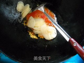 Tender Lotus Root Slices with Garlic Choy Sum and Tomato Sauce recipe