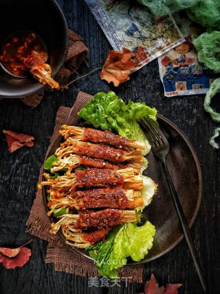 Black Pepper Roasted Beef and Enoki Mushroom Roll recipe