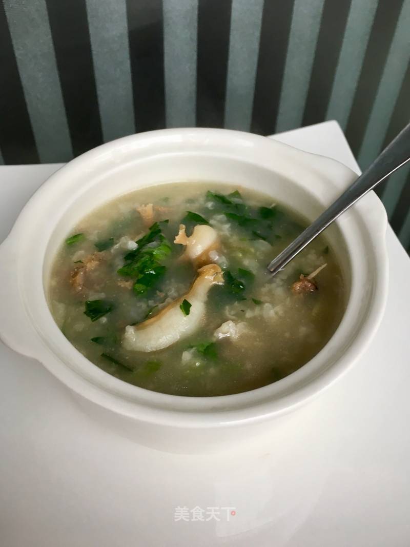 Abalone Congee with Green Vegetables and Minced Meat recipe