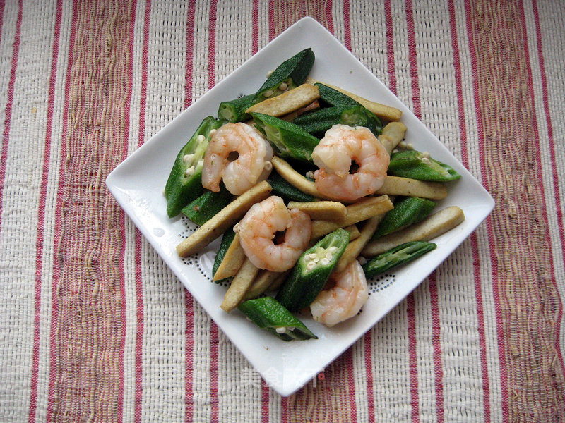 Fried Dried Bean Curd with Shrimp and Okra recipe