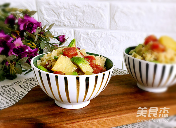 Braised Rice with Avocado, Potato and Sausage recipe