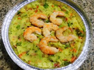 Mashed Potatoes, Shrimp, Vegetables and Cheese recipe