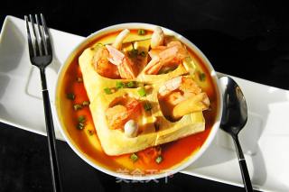 Steamed Custard with Anchovy Prawns, Tofu and Matsutake recipe