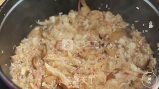 Mushroom Cooking Rice with A Kitchen Made Cast Iron Pot Version recipe