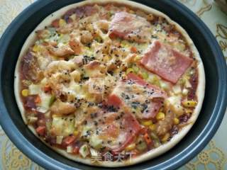 Fruit, Vegetable, Ham, Bacon and Shrimp Pizza recipe