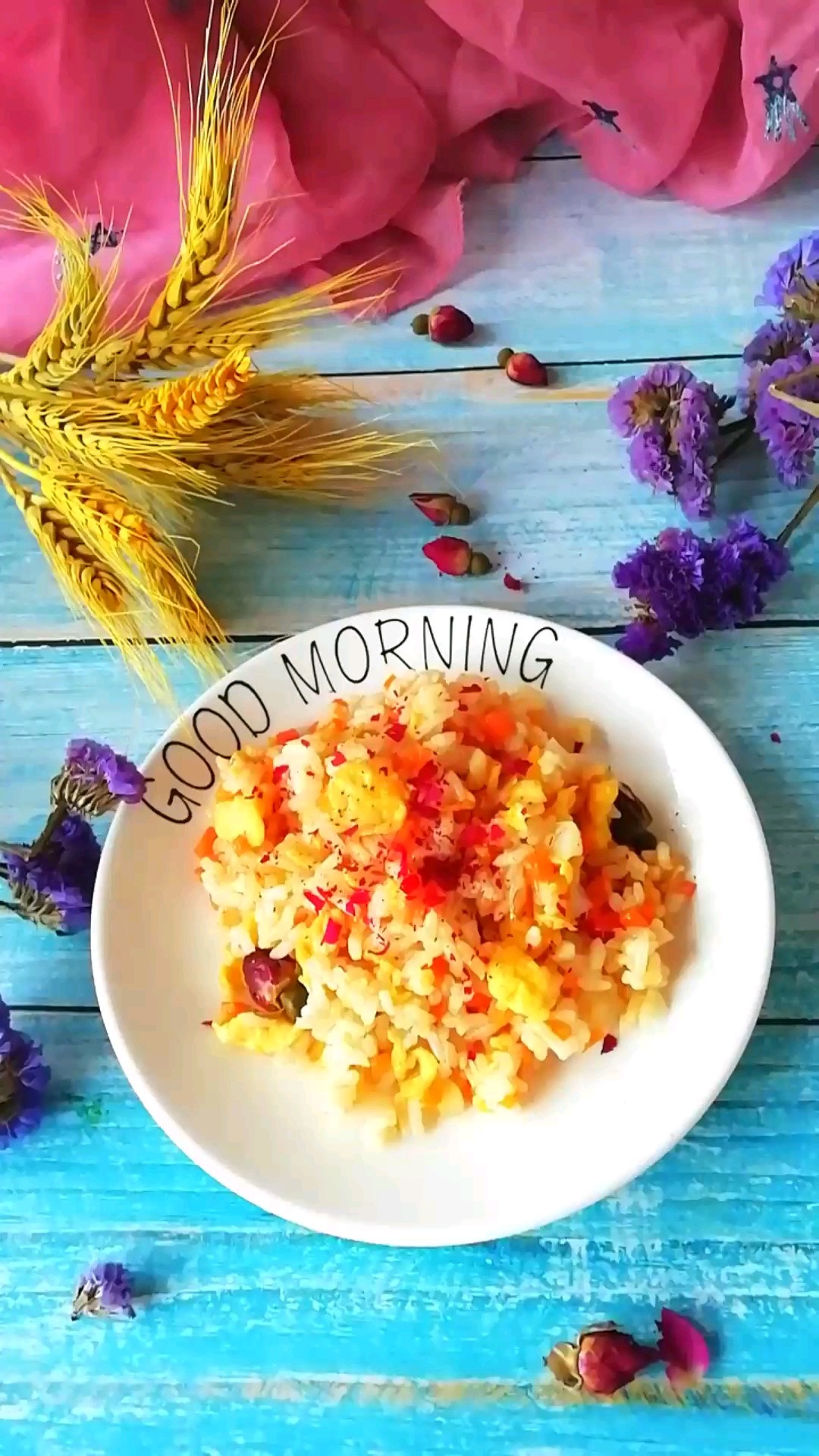 Fried Rice with Rose Flower and Egg recipe