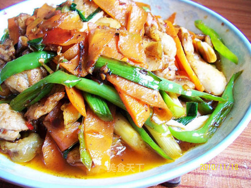 Carrot and Garlic Sprouts Twice Cooked Pork recipe