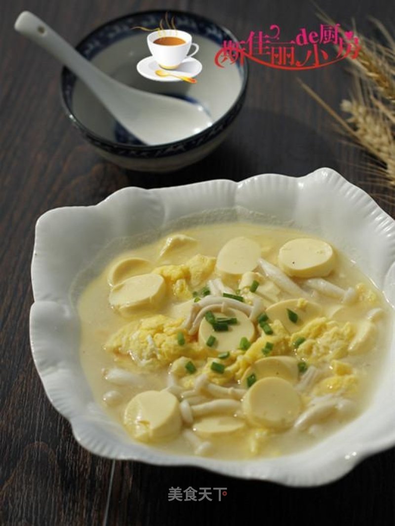 White Jade Mushroom and Egg Tofu Soup recipe