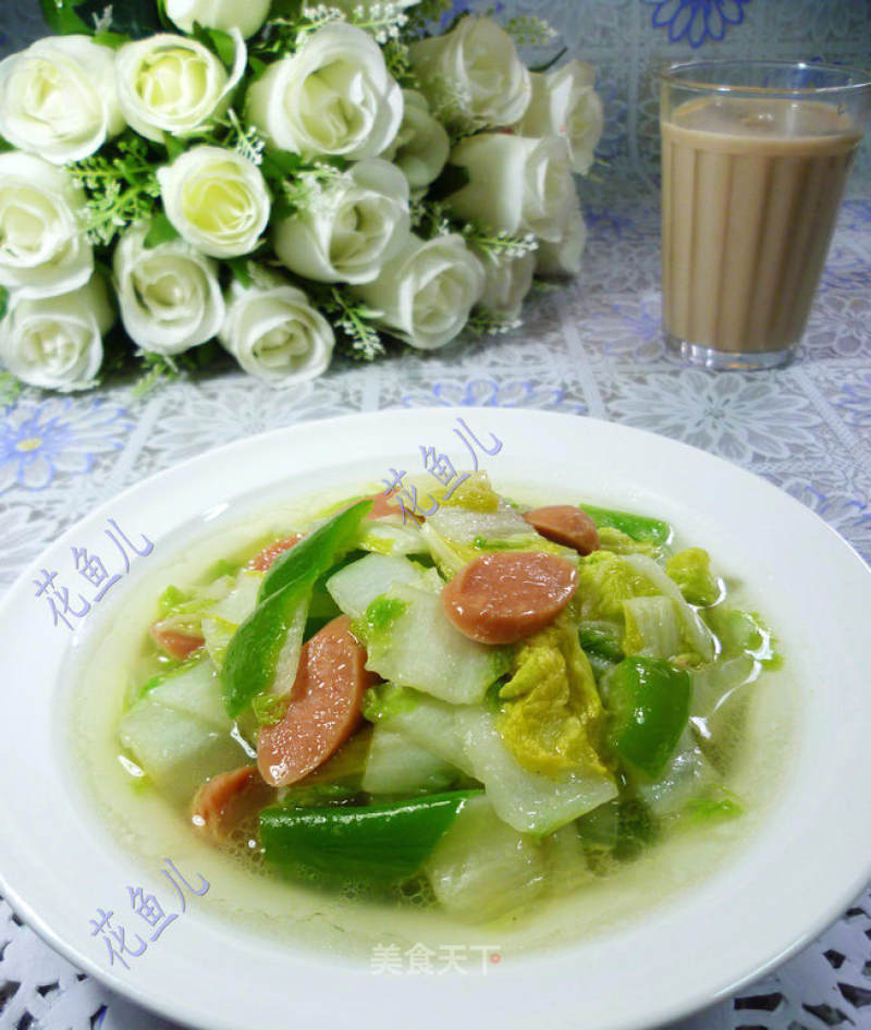 Stir-fried Baby Vegetables with Green Pepper and Ham recipe
