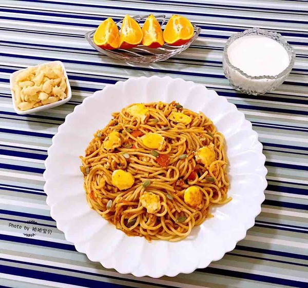 Spaghetti with Golden Egg Tomato Meat Sauce recipe