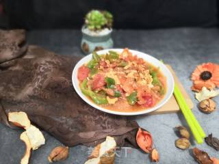 Home Cooking-scrambled Eggs with Green Peppers and Tomatoes recipe