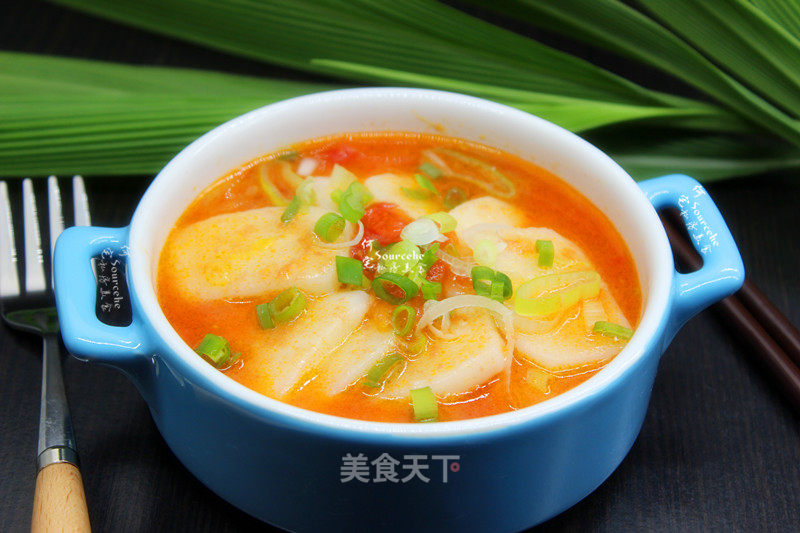 Sweet and Sour Rice Cake Cooked in Tomato Sauce recipe