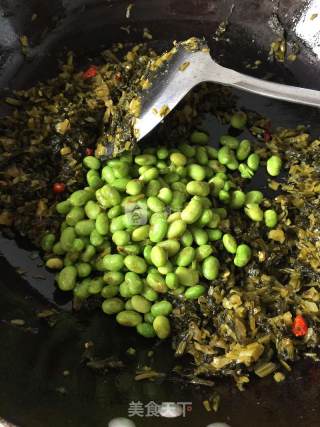 Stir-fried Edamame with Pickles recipe