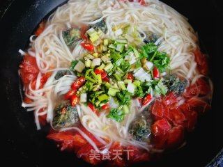 Sour Noodle Soup with Noodles and Vegetable Balls recipe