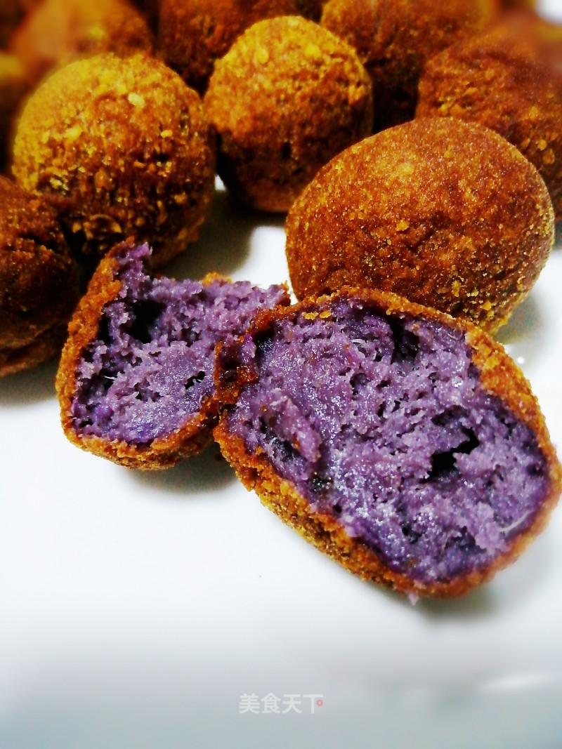 Fried Purple Sweet Potato Meatballs recipe