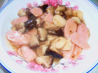 Stir-fried Fish Sausage with Double Mushroom recipe