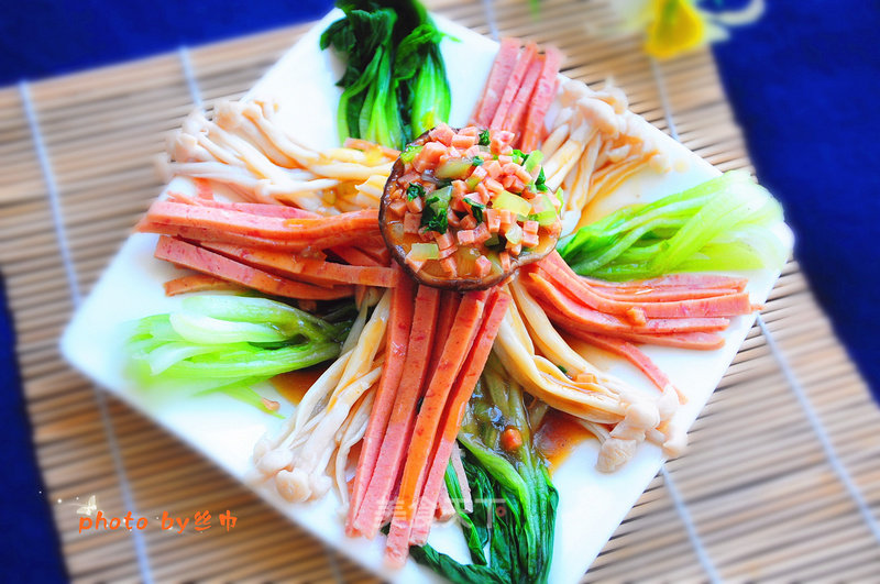 #新农健康 Din#--- Refreshing Cold Rapeseed Seafood Mushrooms recipe