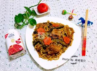 Braised Noodles with Spare Ribs and Eggplant recipe