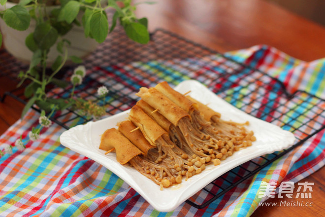 Grilled Enoki Mushrooms with Tofu Skin recipe