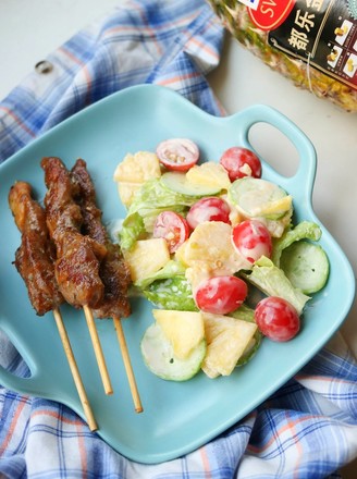 Lamb Skewers and Pineapple Salad recipe