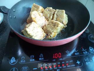Fried Triangle Tofu Stuffed with Meat recipe