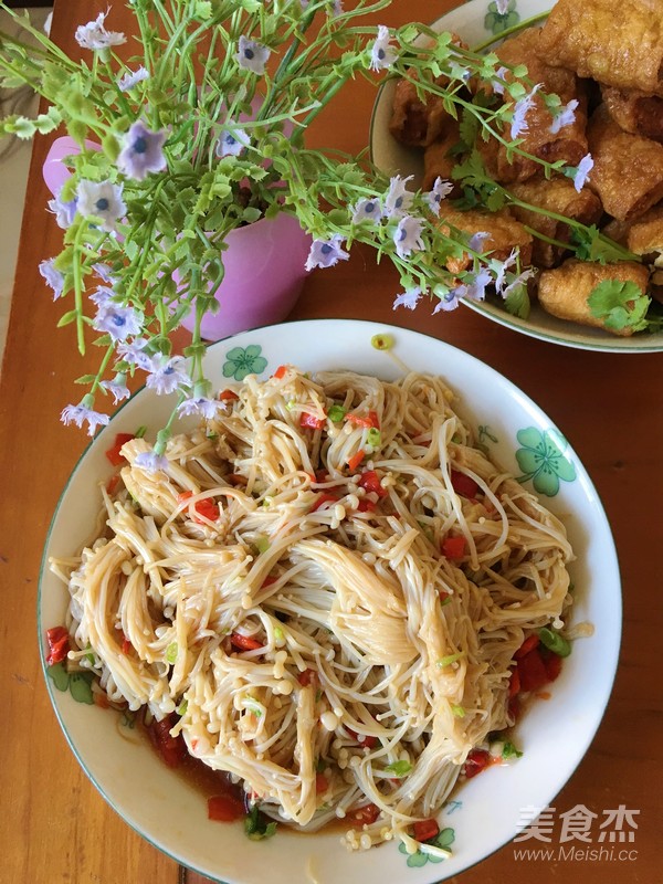 Enoki Mushroom Salad with Snacks recipe