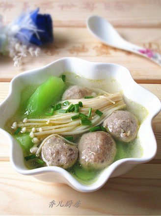 Mushroom Lettuce Beef Ball Soup recipe