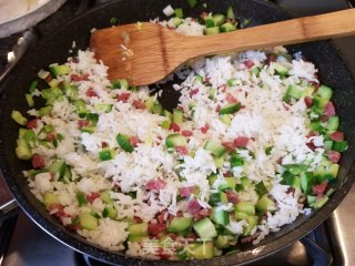 Fried Rice with Cucumber Sausage and Egg recipe