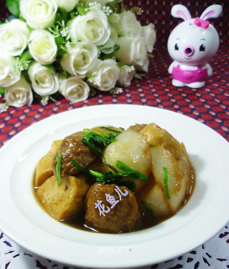 Small Vegetarian Chicken and Beef Balls with Roasted Radish recipe