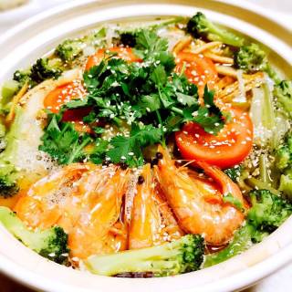 Shrimp and Vegetable Casserole Rice Noodles recipe