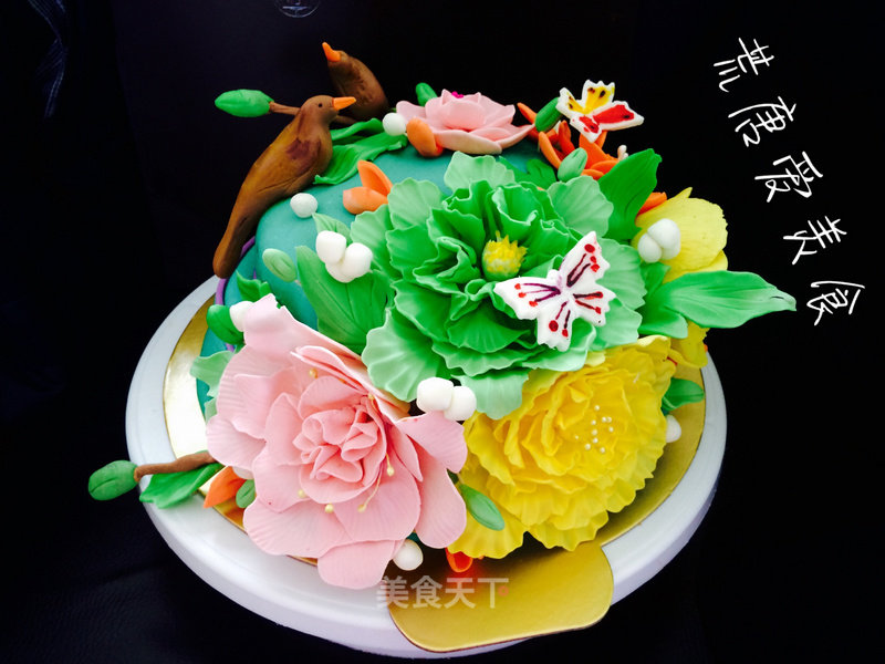 Birds and Flowers Fondant Cake (handmade Version) recipe