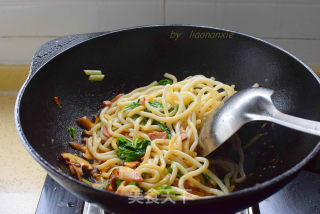 Fried Potato Noodles with Bacon and Shiitake Mushrooms recipe
