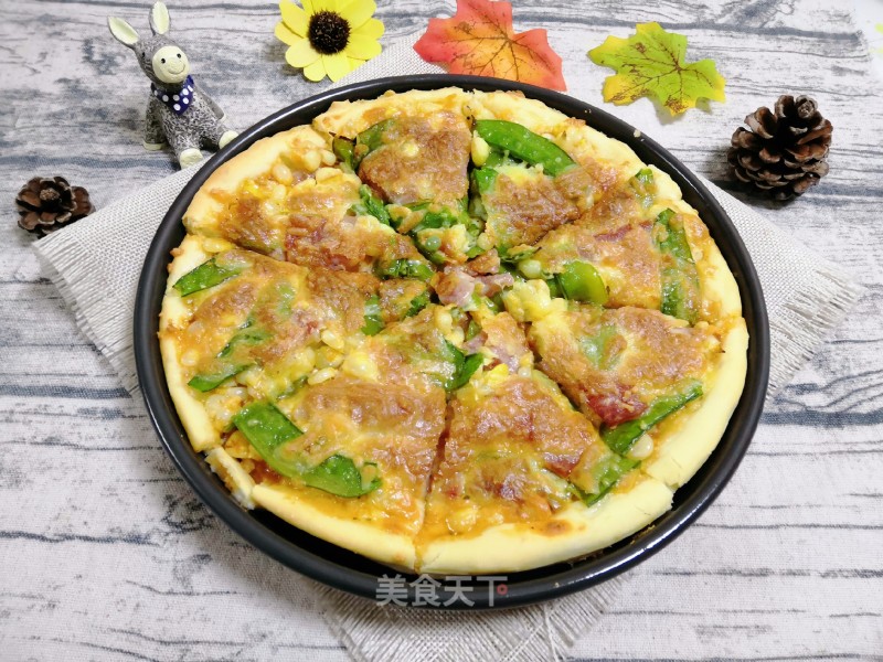 #炉菜#corn, Snow Peas and Bacon Pizza recipe