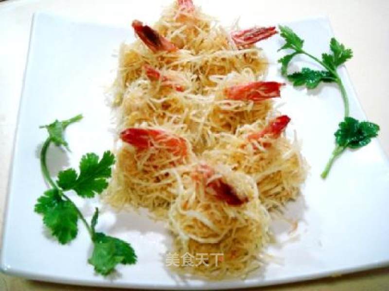 Combination of Chinese and Western "golden Prawns" recipe