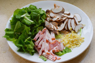 Fried Potato Noodles with Bacon and Shiitake Mushrooms recipe