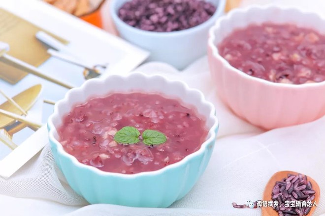 Walnut Purple Rice Lean Meat Porridge Baby Food Supplement Recipe recipe